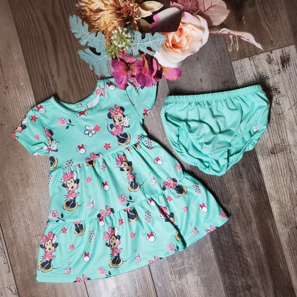 Disney Baby Minnie Mouse 2Pc Matching Mint Green Tiered Dress Set Size 3M NWOT - Picture 15 of 16